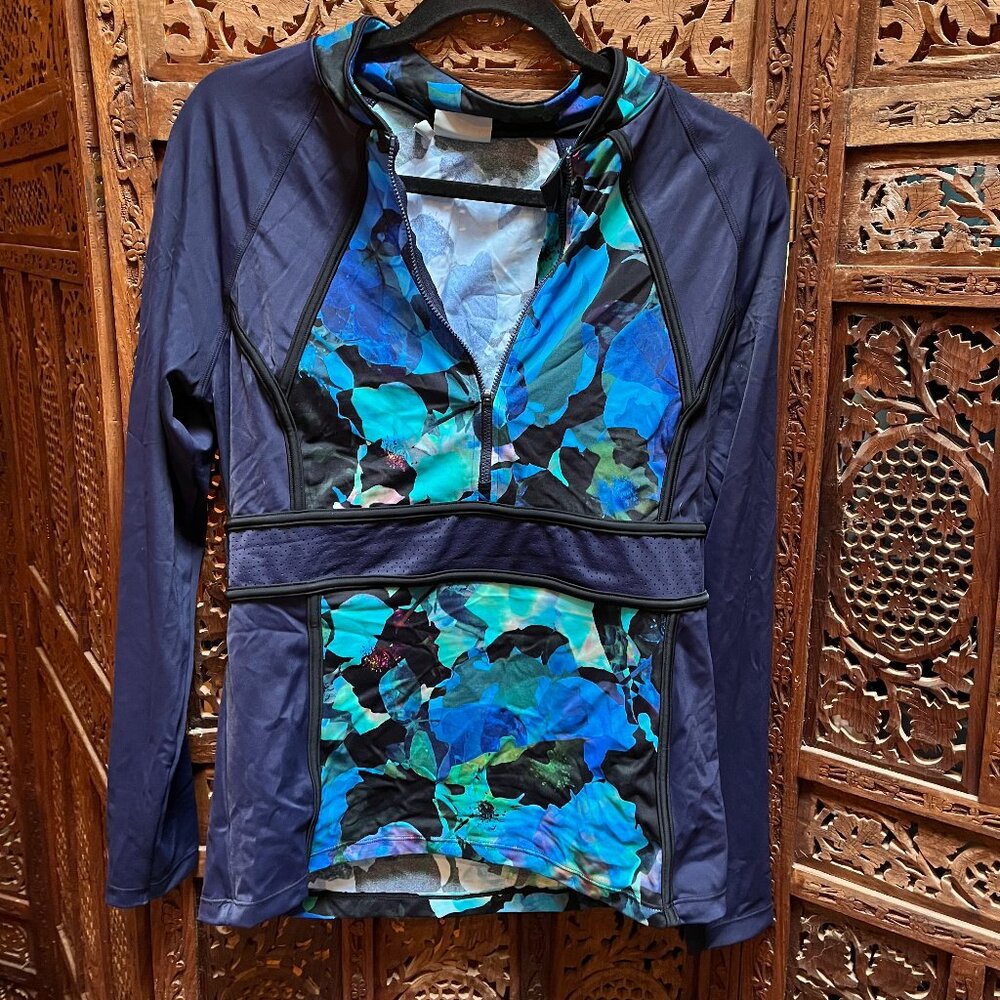 Athleta Blue Mustique long sleeved, zip-up Rashguard, size Large